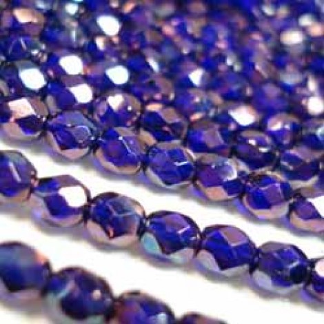 4mm Czech Fire Polish Round Beads - Cobalt Vega - Pack of 50