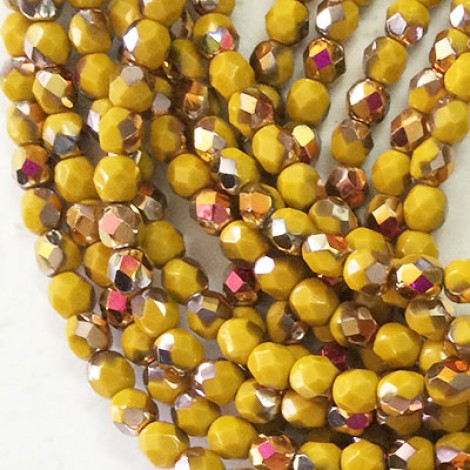 4mm Czech Firepolish Beads - Yellow Ochre Gold with Crimson Gold AB Finish - Pack of 50