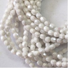 4mm Czech Firepolish Beads - Opaque White Luster