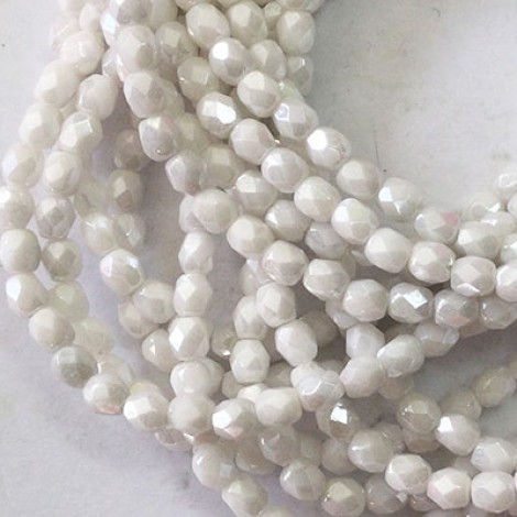 4mm Czech Firepolish Beads - Opaque White Luster - Pack of 50
