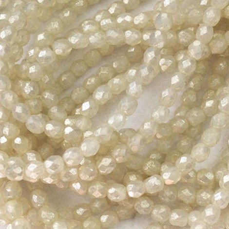 4mm Czech Firepolish Beads - Opal with Silver Mercury Look Finish - Pack of 50