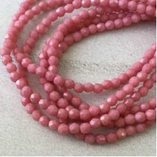 4mm Czech Firepolish Beads - Opaque Pink Coral