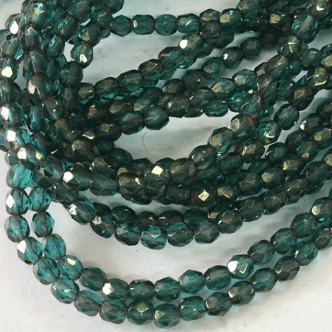 4mm Czech Firepolish Beads - Blue Green with Gold Luster - Pack of 50