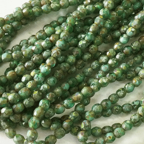 4mm Czech Firepolish Beads - Sea Green with Picasso Finish - Pack of 50