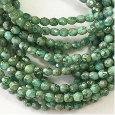 4mm Czech Firepolish Beads - Sea Green with Picasso Finish