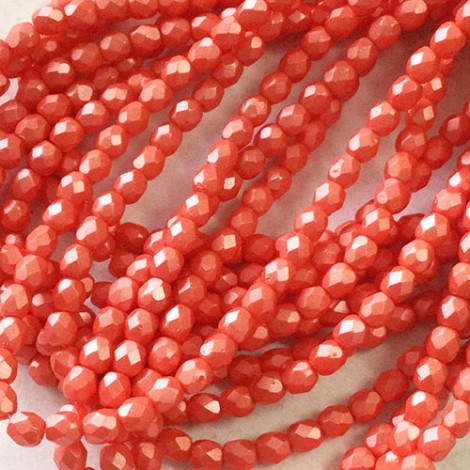 4mm Czech Firepolish Beads - Metallic Coral - Pack of 50