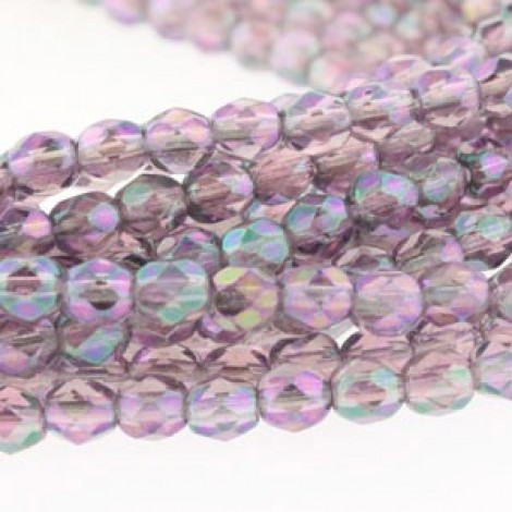 4mm Czech Firepolish Beads - Luster Iris-Amethyst