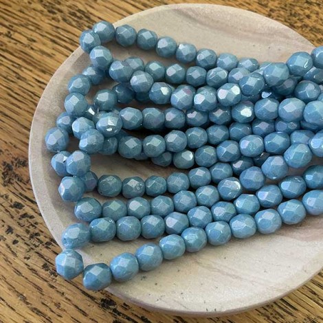 6mm Czech Firepolish Beads - Light Slate Blue - Pack of 20