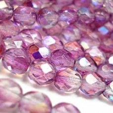 6mm Czech Firepolish Beads - Coated Violet AB