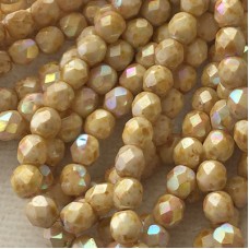 6mm Czech Firepolish Beads - Honey Cream AB