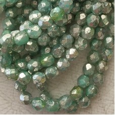 6mm Czech Firepolish Beads - Laurel Green Mercury