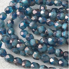 6mm Czech Firepolish Beads - Pacific Blue Blend - Pack of 10