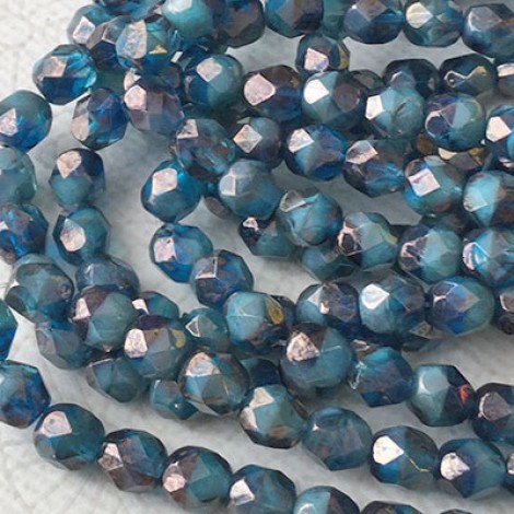 6mm Czech Firepolish Beads - Pacific Blue Blend - Pack of 10