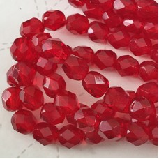 6mm Czech Firepolish Beads - Scarlet Red