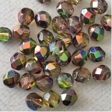 6mm Czech Firepolish Beads - Crystal Magic Green