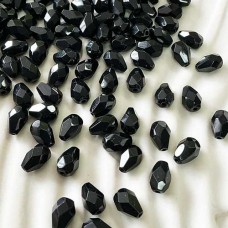 5x7mm Czech Firepolish Drop Beads - Jet - Pack of 10