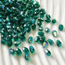 5x7mm Czech Firepolish Drops - Emerald AB - Pack of 10