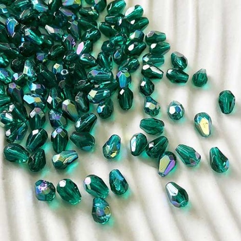 5x7mm Czech Firepolish Drops - Emerald AB - Pack of 10