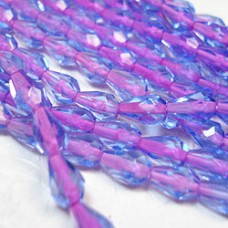 5x7mm Czech Firepolish Drops - Lt Sapphire/Pink Lined - Pack of 10