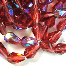 5x7mm Czech Firepolish Drops - Transparent Cranberry AB - Pack of 10