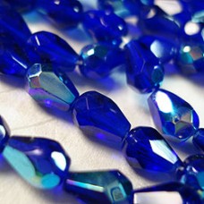 5x7mm Czech Firepolish Drops - Cobalt AB - Pack of 10