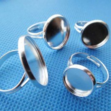 Silver Plated Adjustable Ring with 14mm ID Cabochon Setting