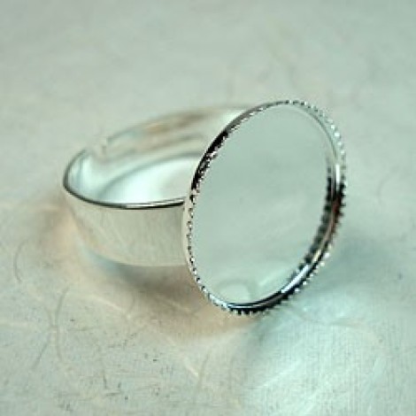 Silver Plated Brass Adj Rings w/14mm Round Pad