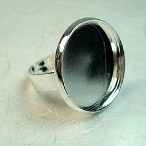 Silver Plated Brass Adjustable Rings with 20mm Bezel Frame