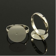 Platinum Plated Brass Adjustable Ring Bases w-14mm Flat Tray