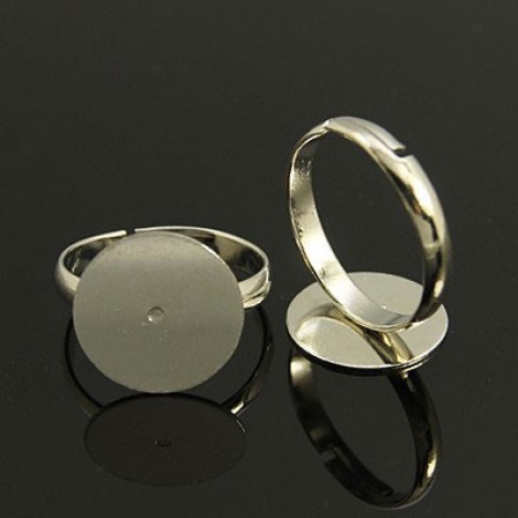 Platinum Plated Brass Adjustable Ring Bases w-14mm Flat Tray