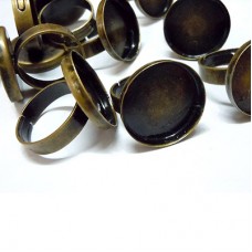 Antique Brass Ring Shank w/20mm Round Deep Bezel Tray - Pack of 2
