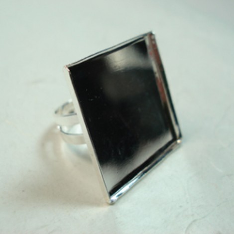 Silver Plated Adjustable Ring w/Large 25mm Bezel Tray