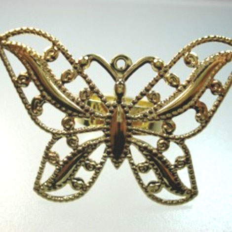 Gold Plated Brass Filigree Butterfly Rings