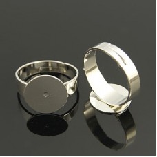 12mm Flat Pad Platinum Silver Plated Adjustable Ring Bases