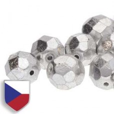 6mm Czech Firepolish Beads - Crystal Full Labrador (Silver) Czech Shield - Pack of 20