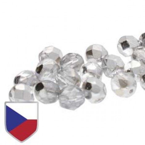 4mm Czech Firepolish Beads - Crystal Bronze Labrador (Silver) Czech Shield - Pack of 50