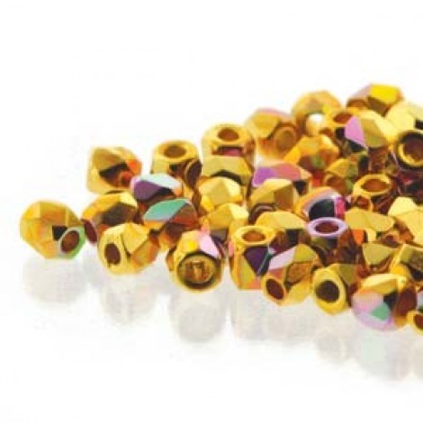 True 2mm Czech Firepolish Beads - 24K Gold Plated AB - Pack of 50 True 2mm Czech Firepolish Beads - 24K Gold Plated AB - Pack of 50
