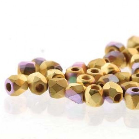 True 2mm Cz 2mm Firepolish Beads - 24K Brush Gold AB Plated - Pack of 100