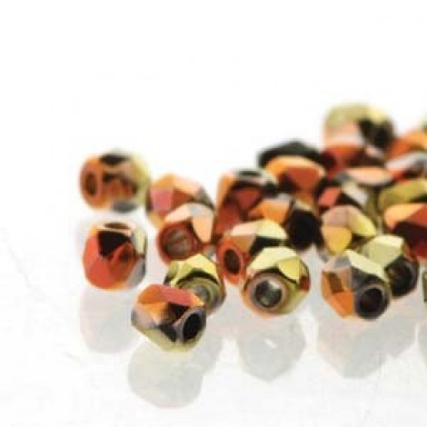 True 2mm Czech Firepolish Beads - Jet California Gold Rush - Pack of 50