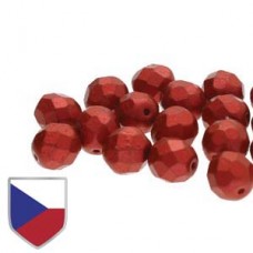 4mm Czech Firepolish Beads - Pearl Shine Chalk Lava Red Czech Shield