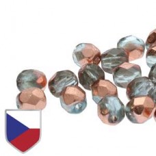 4mm Czech Firepolish Beads - Aqua Capri Gold Czech Shield