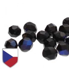 6mm Czech Firepolish Beads - Jet Azuro Czech Shield