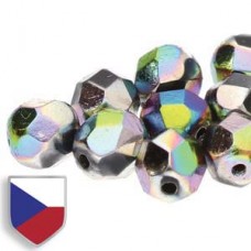 4mm Czech Firepolish Beads - Jet Full Vitrail Czech Shield - Pack of 50
