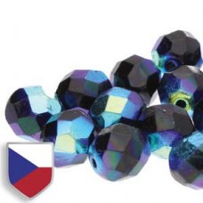 4mm Czech Firepolish Beads - Jet Full AB Czech Shield - Pack of 50