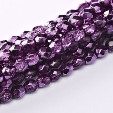 3mm Czech Firepolish Beads - Crystal Amethyst Metallic Ice