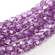 4mm Czech Firepolish Beads - Crystal Purple Metallic Ice