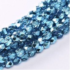 3mm Czech Firepolish Beads - Crystal Aqua Metallic Ice