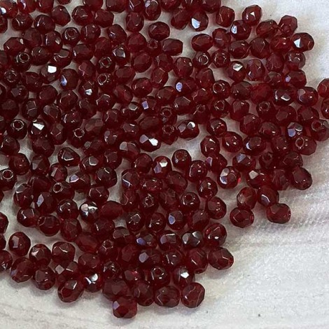 3mm Czech Garnet Fire Polished Beads - Pack of 50