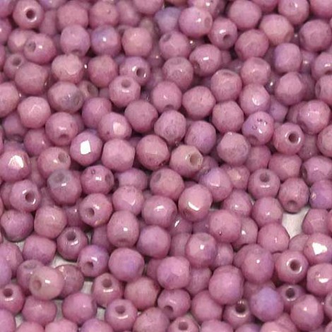 3mm Czech Firepolish Beads - Chalk White Lila Luster - Pack of 50