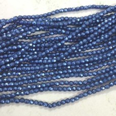 3mm Czech Firepolish Beads - Saturated Metallic Navy Peony - Pack of 50